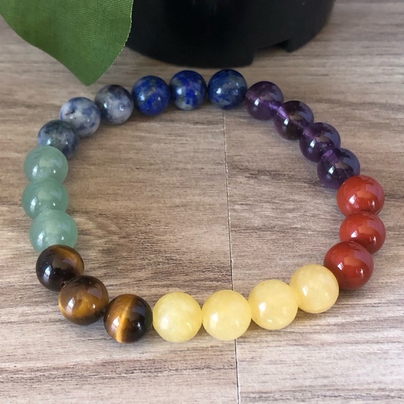7 Chakras Natural Stone Beads Stretchable Bracelet 7" - 8mm Beads Best Gift - Picture 3 of 3